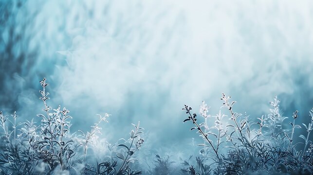 Abstract frost patterns on a window with soft blue light