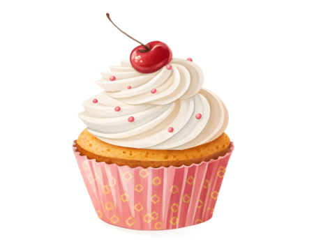 “Cupcake with whipped cream topping, isolated transparent background”