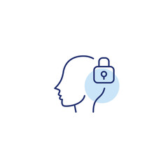 Human head and lock. Data privacy, mental health security. Pixel perfect, editable stroke vector icon