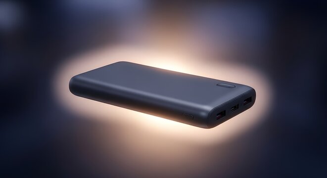 Dark rectangular electronic device with soft glowing aura