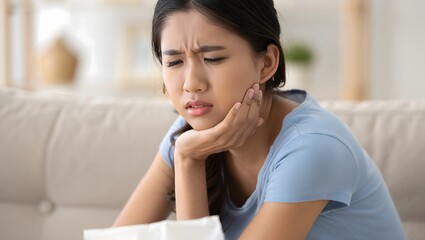 Young Woman Experiencing Toothache at Home