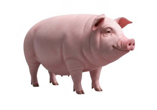Realistic pink pig illustration, farm animal, livestock, mammal, swine, hog, piggy, domesticated, agriculture, isolated on transparent background