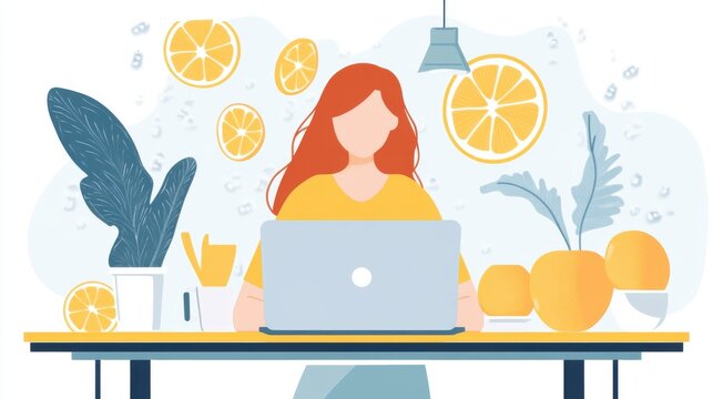 Creative workspace for the modern professional with citrus elements and plants