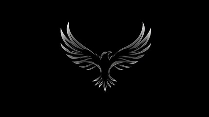 Fototapeta premium Silver Phoenix Bird Logo Emblem on Photo Black Background symbol