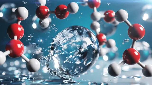 Molecular Dynamics Simulation Visualizing Water Molecules in Motion for Scientific Research and Educational Purposes Showcasing Hydrogen Bonds and Molecular Interactions.