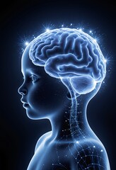 Illustration of a child's mind with neural light connections