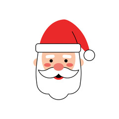 Illustration of Santa Claus with red hat and white beard.