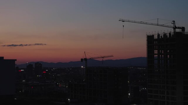 Prisitna buildings at night Kosovo