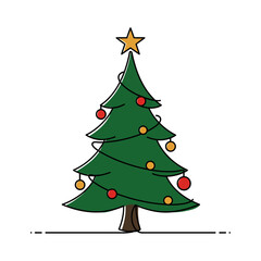 Festive Christmas Tree Illustration with Star and Ornaments.
