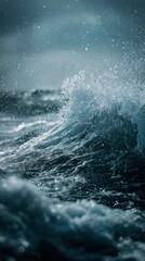 Fototapeta premium Dramatic Ocean Waves Crashing Under a Stormy Sky, Moody and Powerful.