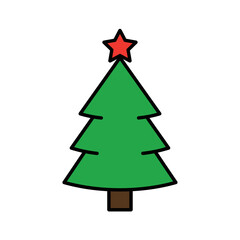 Festive Christmas Tree Illustration with Red Star Topper.