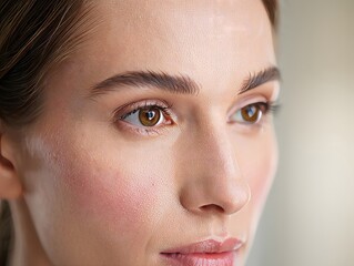 Close-up of a Woman's Eye and Forehead with Dewy Skin