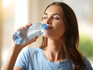 Young Woman Drinking Water, Healthy Lifestyle Portrait