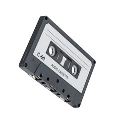 Obraz premium Vintage c-60 audio cassette tape for music recording and playback, retro media technology, isolated on transparent background