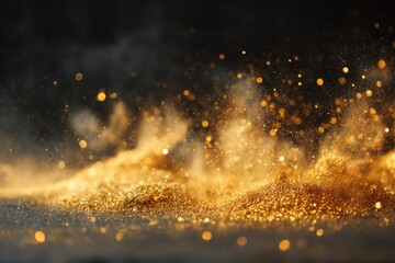 Shimmering Golden Glitter Floating Over Rippling Water Surface
