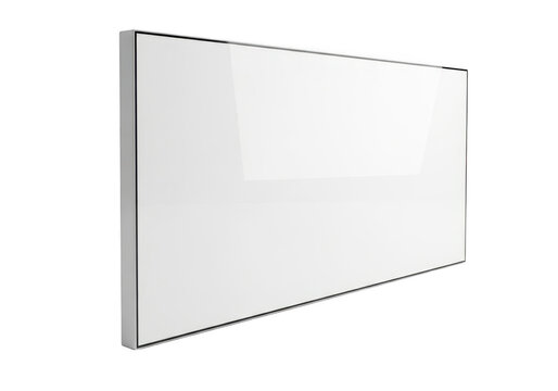 Modern whiteboard with silver frame, erasable surface, office presentation board, meeting room display, png image isolated on transparent background