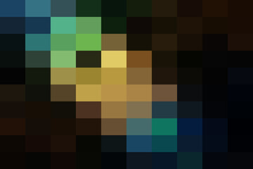 Abstract pixelated mosaic portrait with vibrant color blocks, embodying digital art concepts like data, privacy, and retro aesthetics.
