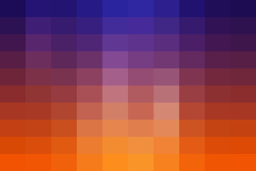 Abstract pixelated gradient background, vibrant digital mosaic with sunset color blend from deep blue to bright orange square pattern texture