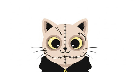 Spooky Halloween Cat Ready for Trick-or-Treating! Cute zombie kitten character, perfect for seasonal designs and fun, festive projects with a playful twist