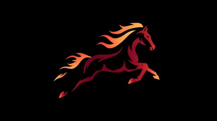 Fototapeta premium Stylized Red And Orange Horse Silhouette With Flame Mane stallion mare Photo