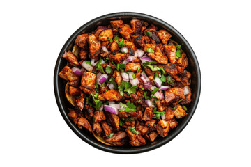 Delicious al pastor taco bowl with cilantro and red onion toppings stock image food photography and isolated on transparent background