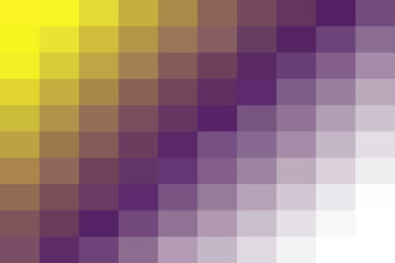 Obraz premium Yellow to purple to white diagonal gradient of squares, creating an abstract digital pixel pattern background texture graphic design element