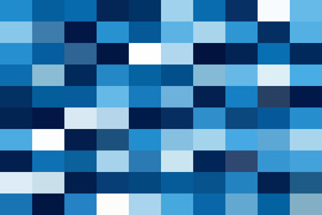 Abstract blue mosaic pattern with varied shades of squares and white accents, creating a modern digital background texture design.