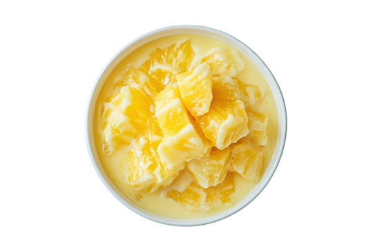 Delicious mango sago dessert in bowl, sweet creamy asian cuisine, recipe idea, culinary delight, top view, isolated on transparent background