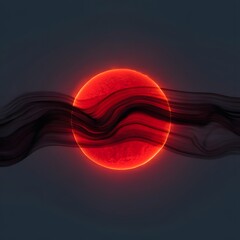 Abstract red orb with dark flowing shapes against a dark background image design art