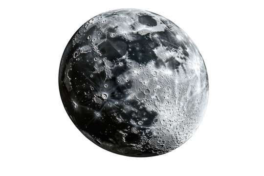 Detailed full moon lunar surface craters celestial body astronomy space exploration image isolated on transparent background