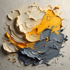 Abstract textural painting with shades of cream yellow and gray color palette design art