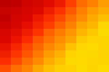 Vibrant warm color pixel art gradient background from red to orange to bright yellow in a mosaic pattern, abstract geometric design backdrop