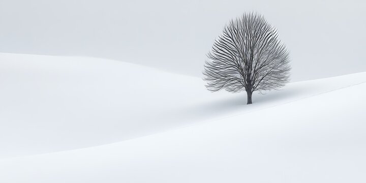 Majestic Winter Landscape Snow-Covered Hills, Solitary Tree, and a Peaceful, Dreamlike Atmosphere