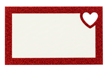 Red glitter rectangular frame with heart shape for Valentine on isolated background