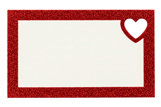Red glitter rectangular frame with heart shape for Valentine on isolated background