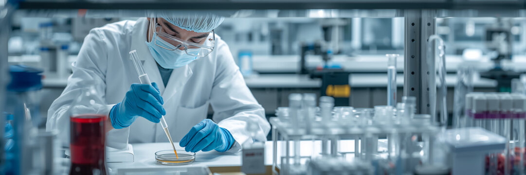A modern laboratory scientist conducts an analysis or scientific research