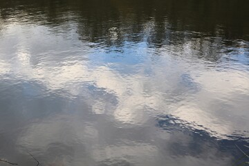 Reflet du ciel et des nuages sur une surface d’eau ondulée