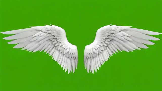 Angel Wings Animation on Green Screen Background Isolated Flapping Motion, Generative AI