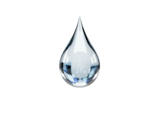 Clear Water Droplet Reflecting Geometric Shapes and Light on Black Background