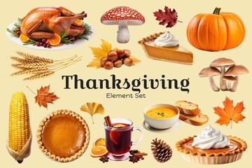 Thanksgiving vibes design element set