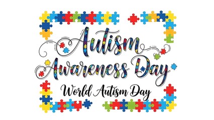 Autism Awareness Day Graphic with Puzzle Pieces Border Design.