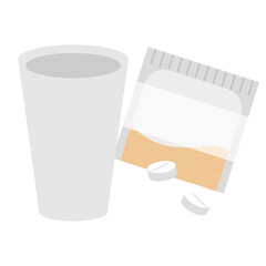 お薬と飲み水のイラストセット素材