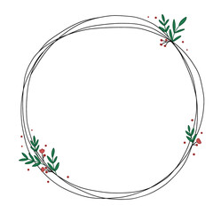 Hand drawn wreath with simple design for greeting card, christmas or invitation design © Sara