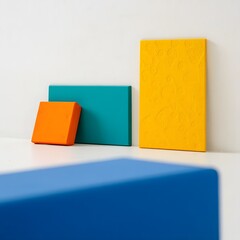 Colorful geometric shapes on white background create a modern and minimalist design aesthetic