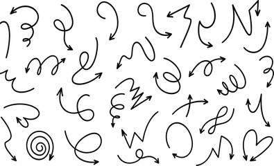 Thin Line Hand-Drawn Curve Arrow Set  Freehand Doodle Sketch Direction Icons
