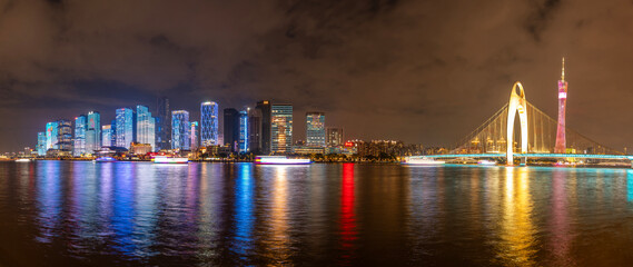 Night view of Guangzhou's urban architectural skyline in China