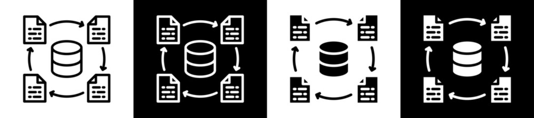 Data Flow Icon Set In Black And White Filled Style Collection