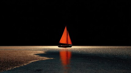 Stunning orange sailboat glides on shimmering waters under a dark sky, perfect for luxury travel, adventure, and nautical themes, inspiring wanderlust and peaceful escape