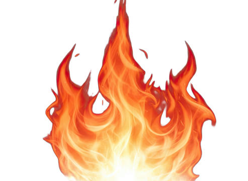 Fiery Abstract Energy Swirl Dynamic Motion Effect Glowing Orange Red Flames Isolated on Transparent Background With Bright Light Source at Bottom