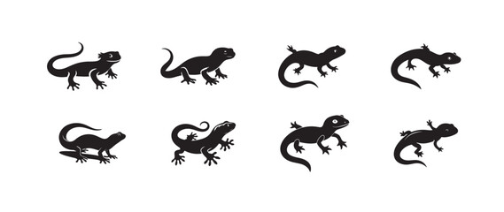 Gecko lizard silhouette vector collection, reptile illustration design, black animal outline, exotic crawling gecko artwork, nature reptile drawing, wildlife icons set, vector illustration. © Aqsa komal